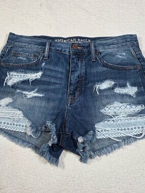 American Eagle Outfitters Vintage Hi Rise Festival Destroyed Denim Shorts